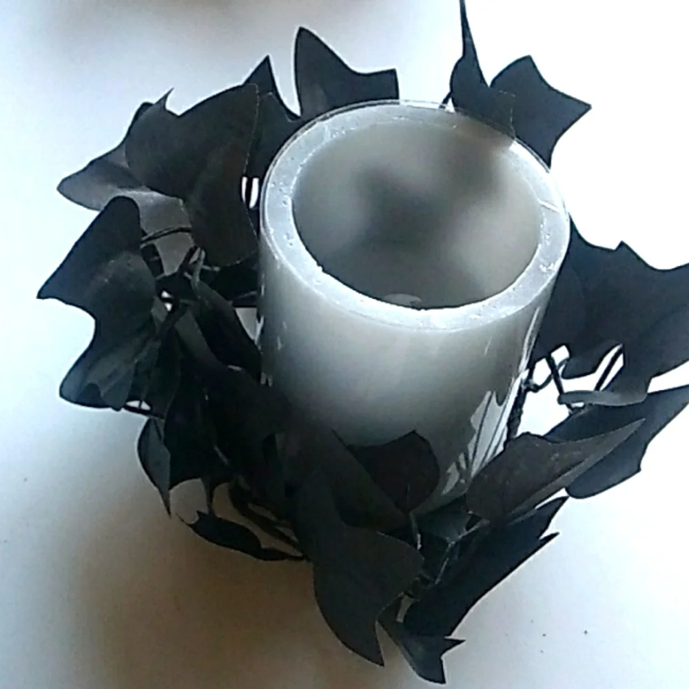 flameless gothic candle with black leaves